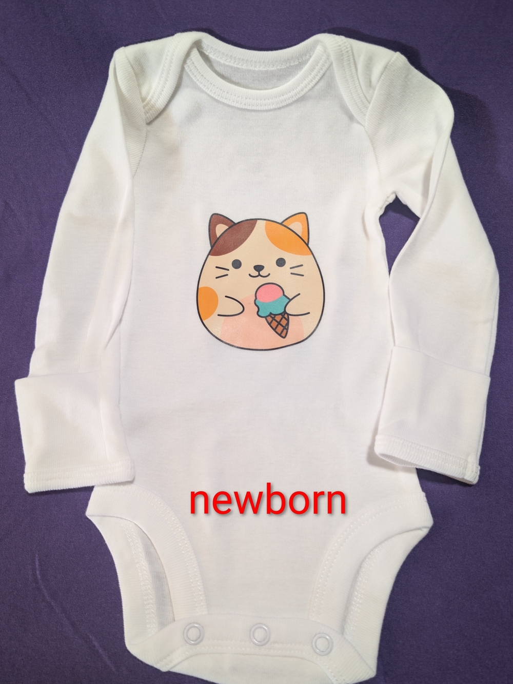 Carter's White Long-Sleeve Baby Bodysuit with Cat & Ice Cream Graphic